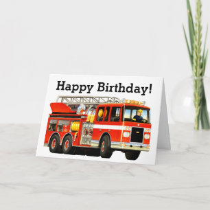 Kid's Custom Red Fire Truck Happy Birthday Card