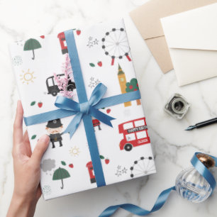 Kids Custom Red London Bus & Clock Tower Birthday Wrapping Paper