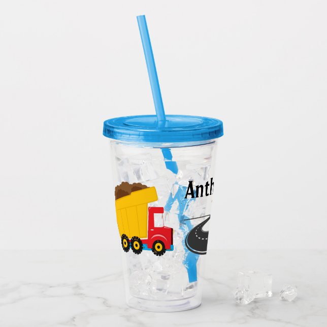Kids Customise Construction Truck Acrylic Tumbler (Front Ice)