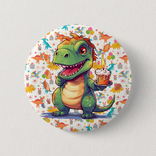 Kids Customised Dino Birthday  6 Cm Round Badge