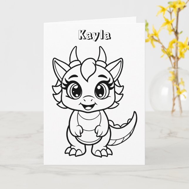 Kids Customised Dinosaur Bithday Card - COLOR ME (Yellow Flower)
