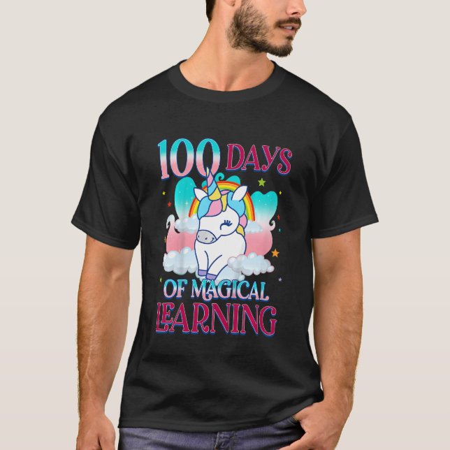 Kids Cute 100 Days of School Unicorn Girls Teacher T-Shirt (Front)