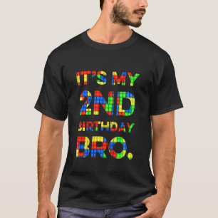 Kids Cute 2nd Birthday 2 Years Old Block Building T-Shirt