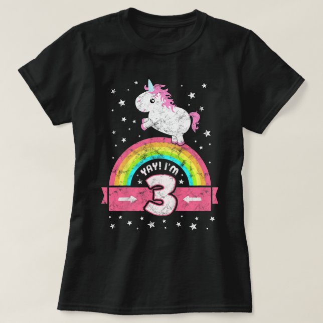 Kids Cute 3rd Birthday Girl Pink Unicorn Rainbow 3 T-Shirt (Design Front)