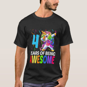 Kids Cute 4 Years Old Unicorn Dabbing 4Th Birthday T-Shirt