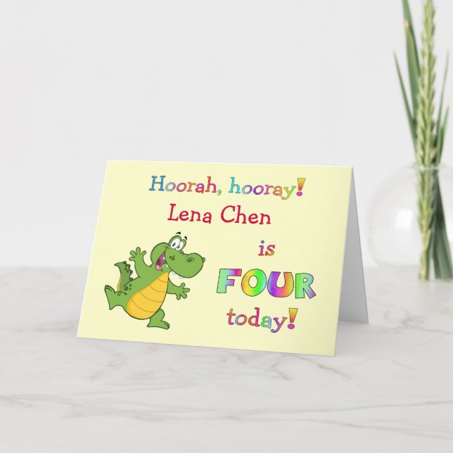 Kids Cute 4th Birthday Personalise for Girl or Boy Card (Front)