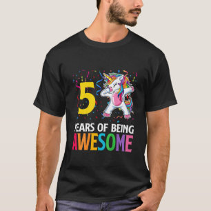 Kids Cute 5 Years Old Unicorn Dabbing 5Th Birthday T-Shirt