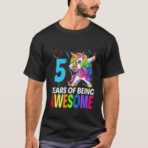 Kids Cute 5 Years Old Unicorn Dabbing 5Th Birthday T-Shirt