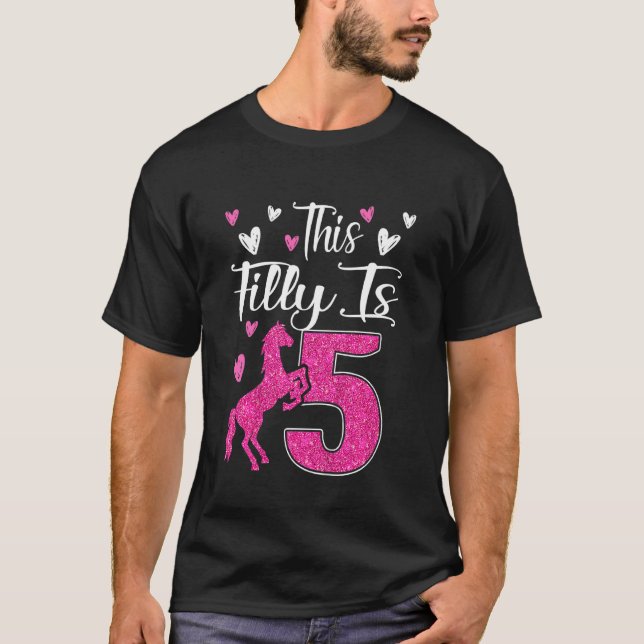 Kids Cute 5th Birthday Party Horse  Girl This Fill T-Shirt (Front)