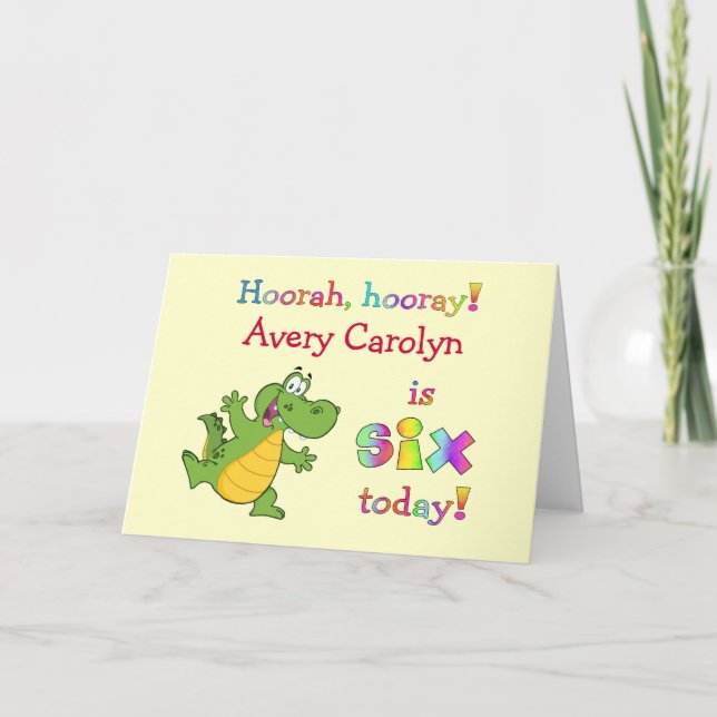 Kids Cute 6th Birthday Personalise for Girl or Boy Card (Front)