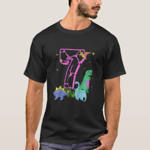 Kids Cute 7 Year Old Rock Dinosaurs Celebrate 7th T-Shirt