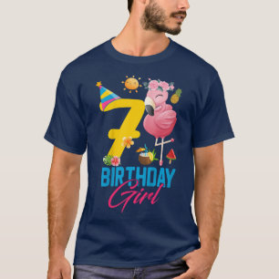 Kids Cute 7 Years Old Birthday Girl Flamingo 7th B T-Shirt
