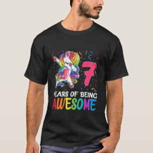 Kids Cute 7 Years Old Unicorn Dabbing 7Th Birthday T-Shirt