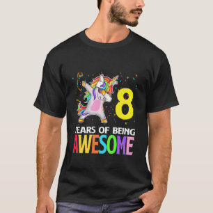 Kids Cute 8 Years Old Unicorn Dabbing 8Th Birthday T-Shirt