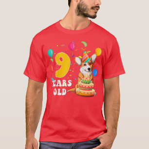 Kids Cute 9 Years Old Corgi Dog Lover 9th Birthday T-Shirt