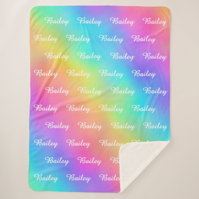 Kids Cute And Vibrant Rainbow Themed Name Blanket (Front)