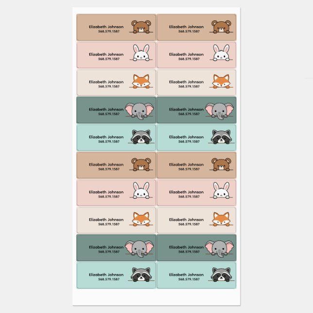 Kids Cute Animals Cartoon Name School (Sheet)