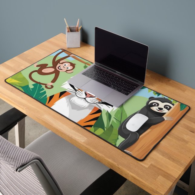 Kids Cute Animals Jungle Tiger Monkey Bird Desk Mat (Office 2)