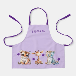 Kid's cute animals stars add name purple apron
