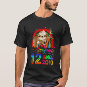 Kids Cute Awesome Since 2010 12 Years Old Sloth 12 T-Shirt