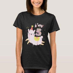Kids Cute Birthday Llama Im 5 Year Old Girl Pink T T-Shirt