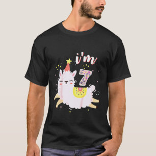 Kids Cute Birthday Llama Im 7 Year Old Girl Pink T T-Shirt