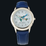 Kids Cute Blue Aeroplane Boys Travel Watch<br><div class="desc">This cool and cute transport aeroplane design features a modern blue aeroplane with a background of sky and clouds,  and can be personalised with your boy's name. Perfect for an aeroplane and travel-loving kids first watch!</div>