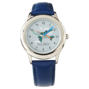 Kids Cute Blue Aeroplane Boys Travel Watch
