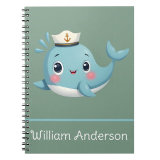 Kids Cute Blue Whale School Custom Notebook