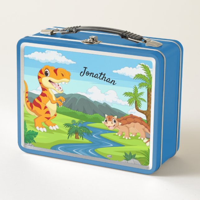 Kids Cute Cartoon Dinosaurs School Metal Lunch Box (Front)