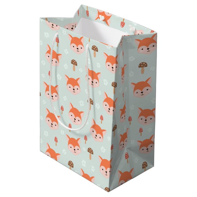 Kids Cute Cartoon Fox Faces Mushrooms Medium Gift Bag (Back Angled)