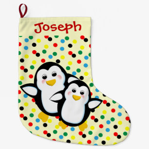 Kids Cute Cartoon Penguins Large Christmas Stocking