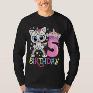 Kids Cute Cat Unicorn Face Floral 5 Year Old 5th B T-Shirt