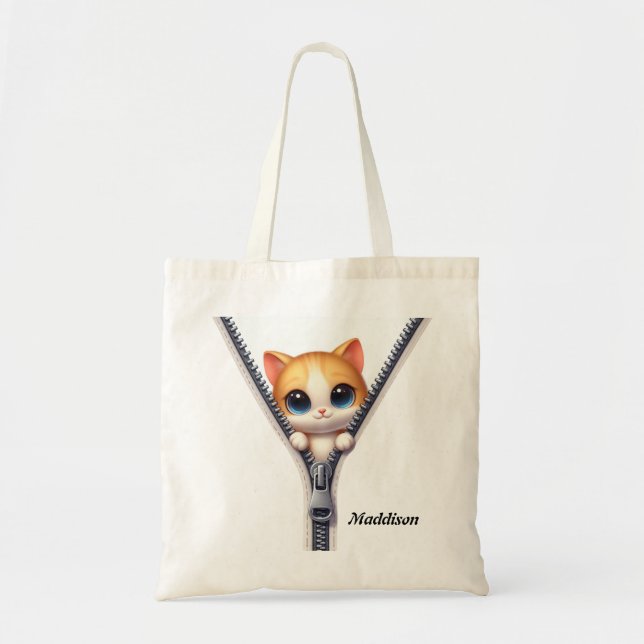 Kids Cute Cat Zipper  Tote Bag (Front)