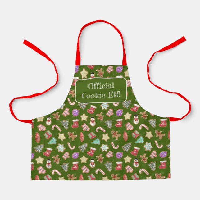 Kids Cute Christmas Cookie Elf Apron (Front)