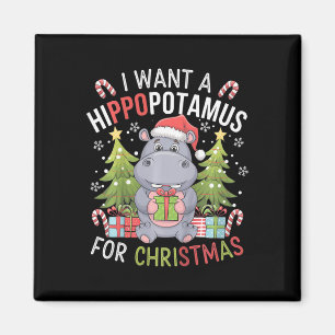 Kids Cute Christmas Hippopotamus Perfect For Xmas Magnet