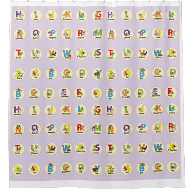 Kids Cute Colourful Animal Alphabet Shower Curtain (Front)
