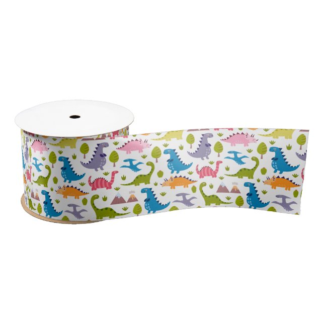 Kids Cute Colourful Dinosaurs Satin Ribbon (Spool)