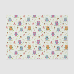 Kids Cute Colourful Owls Acorns Mushrooms Tissue Paper