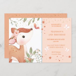 Kids Cute Deer 2nd Birthday Party Invitation