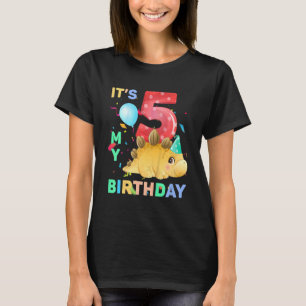 Kids Cute Dino Dinosaur 5th Five Bday Girls 5 Year T-Shirt