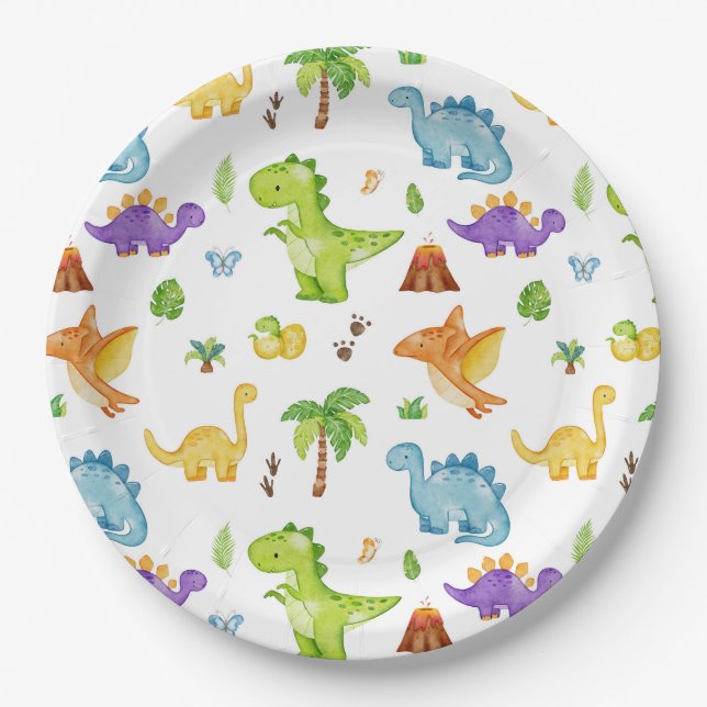 Kids Cute Dinosaur Pattern Paper Plate (Front)