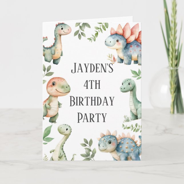 Kids Cute Dinosaur Themed Birthday Invitation (Front)