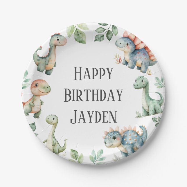 Kids Cute Dinosaur Themed Birthday Party Paper Plate (Front)