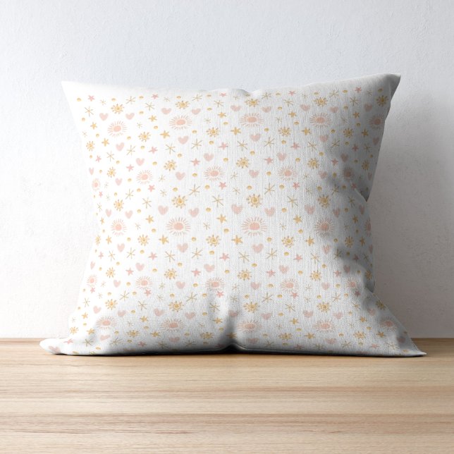 Kids Cute Ditsy Pattern of Suns, Hearts, and Stars Cushion (Creator Uploaded)
