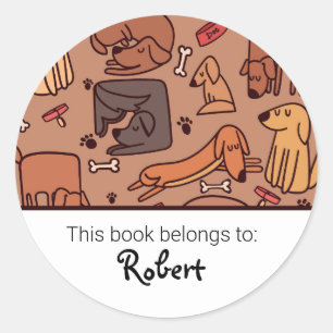 Kids cute dog pattern bookplate classic round sticker