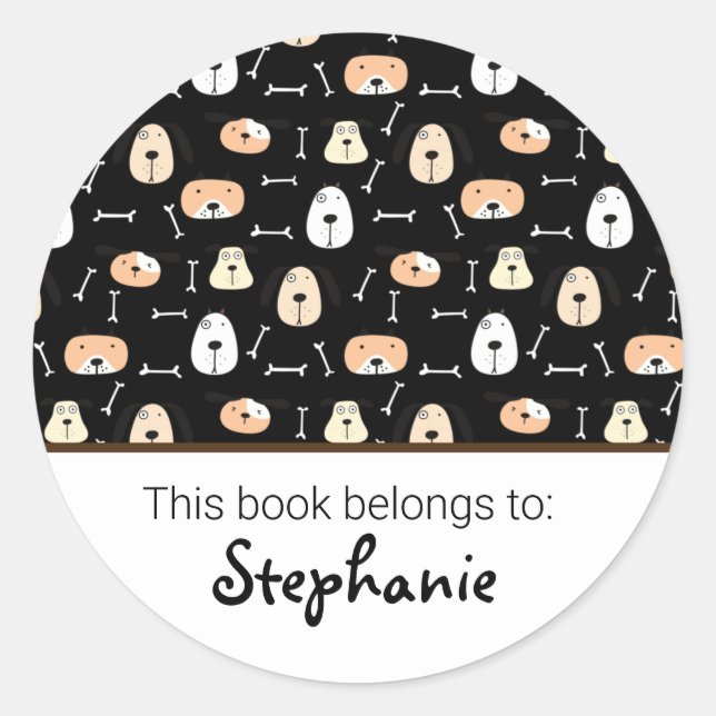 Kids cute dog pattern bookplate classic round sticker (Front)