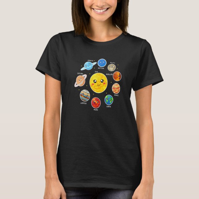 Kids cute earth mars sun solar planet system astro T-Shirt (Front)