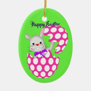 Kids Cute Easter Egg Bunny & Chick Personalised Ceramic Tree Decoration