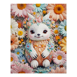Kids' Cute Fantasy Spring Friend- Pastel Floral Poster